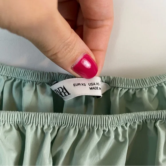 Zara Taffeta Puff Sleeve Blousee Light Green XS - Picture 5 of 9